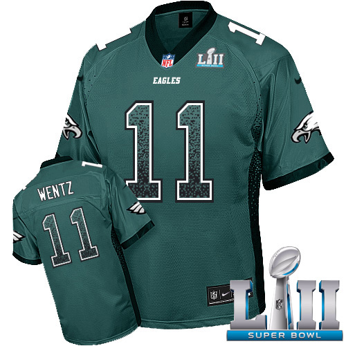 Nike Eagles #11 Carson Wentz Midnight Green Team Color Super Bowl LII Men's Stitched NFL Elite Drift Fashion Jersey - Click Image to Close